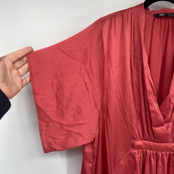 Zara Women's Pink Oversized Silky Flowy Midi Dress Size Small - Picture 8 of 11